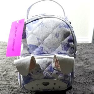 Betsey Johnson Blueish-Purple & White Floral Doggy Kitsch Backpack